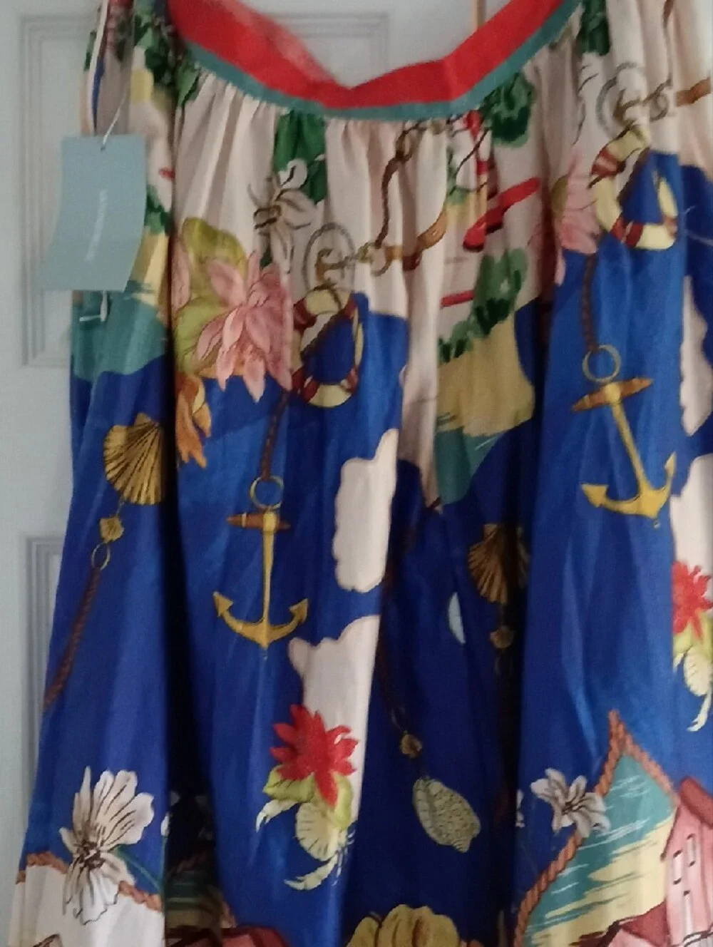 Blue Floral & Coastal Print Maxi Skirt